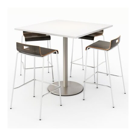 Kfi KFI 42" Dining Table & 4 Barstool Set, Designer White Table With Espresso Stools T42SQ-B1922SL-38-D354-BR9333-4-ES